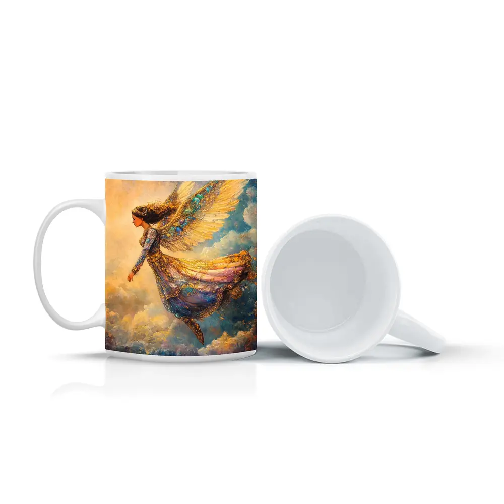 Angel Woman Flying Through Golden Clouds – Mugs