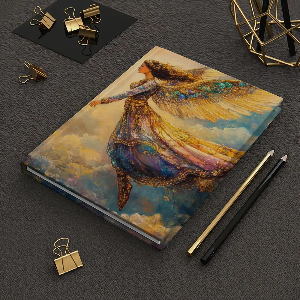 Angel Woman Flying Through Golden Clouds – Notebooks