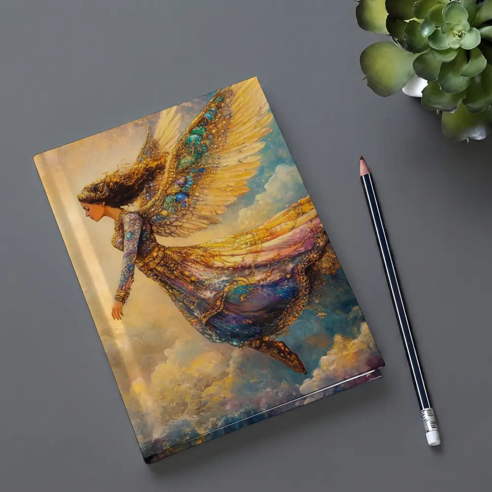 Angel Woman Flying Through Golden Clouds – Notebooks