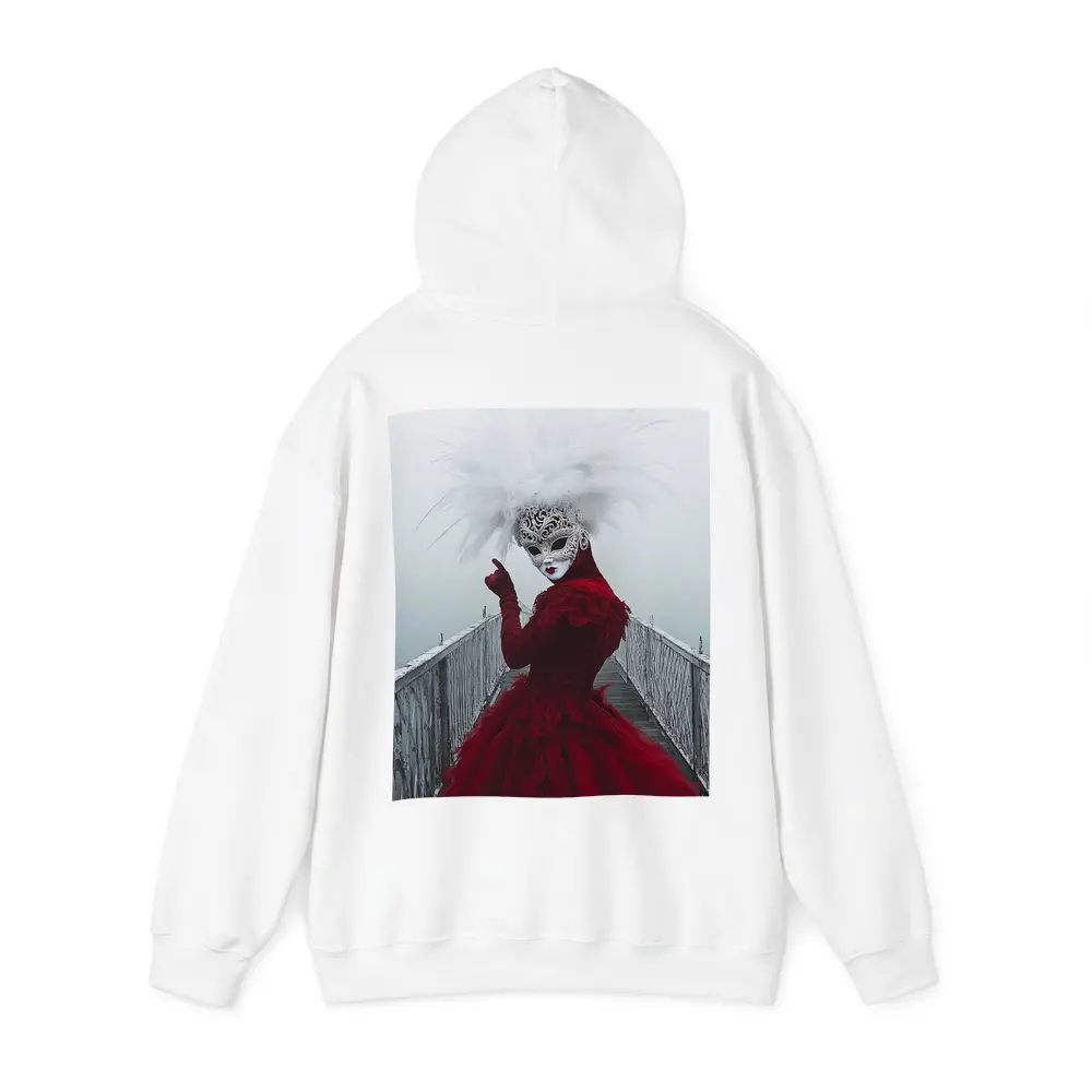 Venetian Masked Woman Red Dress Foggy Bridge – Hoodies