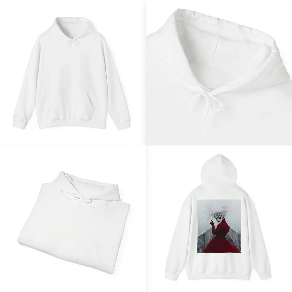 Venetian Masked Woman Red Dress Foggy Bridge – Hoodies