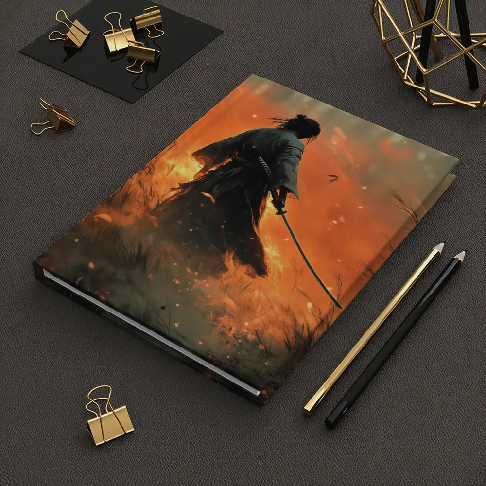 Samurai Warrior Standing Before Burning Field – Notebooks