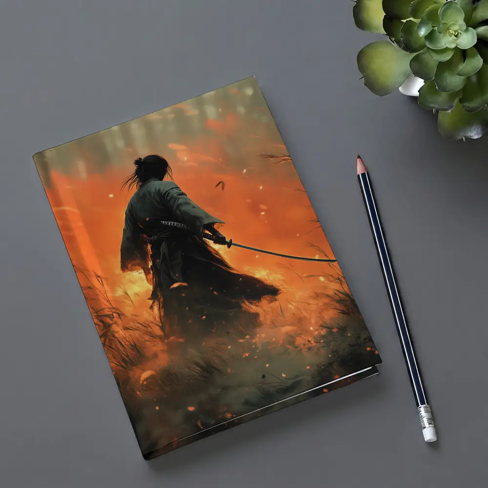Samurai Warrior Standing Before Burning Field – Notebooks