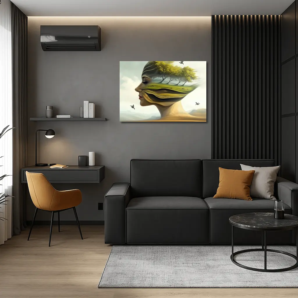 Surreal Woman Face Nature Landscape Birds – Wall Art
