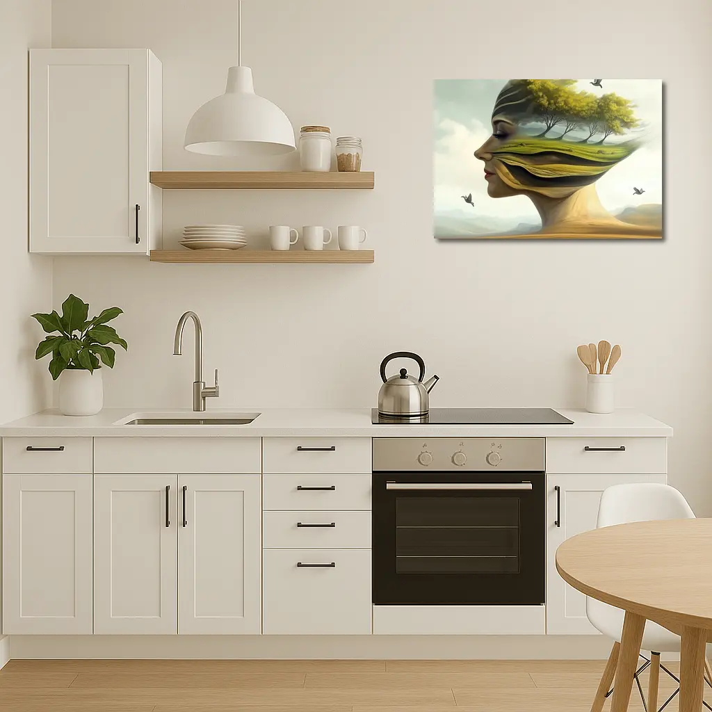 Surreal Woman Face Nature Landscape Birds – Wall Art