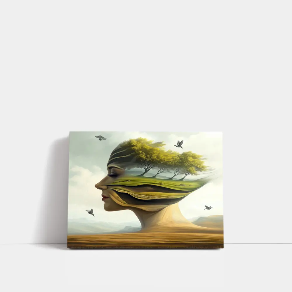 Surreal Woman Face Nature Landscape Birds – Wall Art