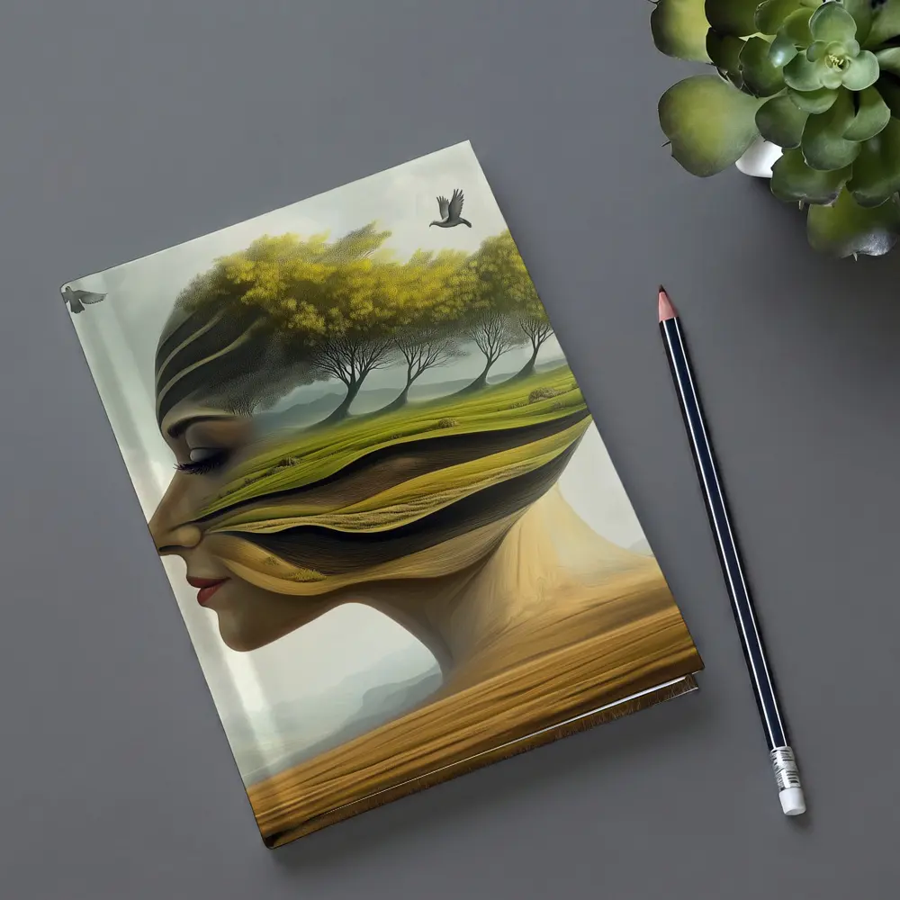 Surreal Woman Face Nature Landscape Birds – Notebooks