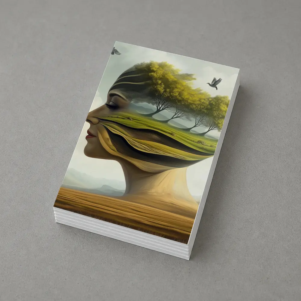 Surreal Woman Face Nature Landscape Birds – Postcards
