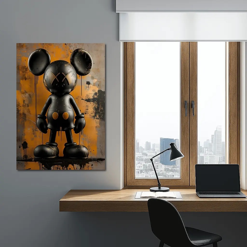 Black KAWS Mickey Graffiti Orange Abstract Background – Wall Art