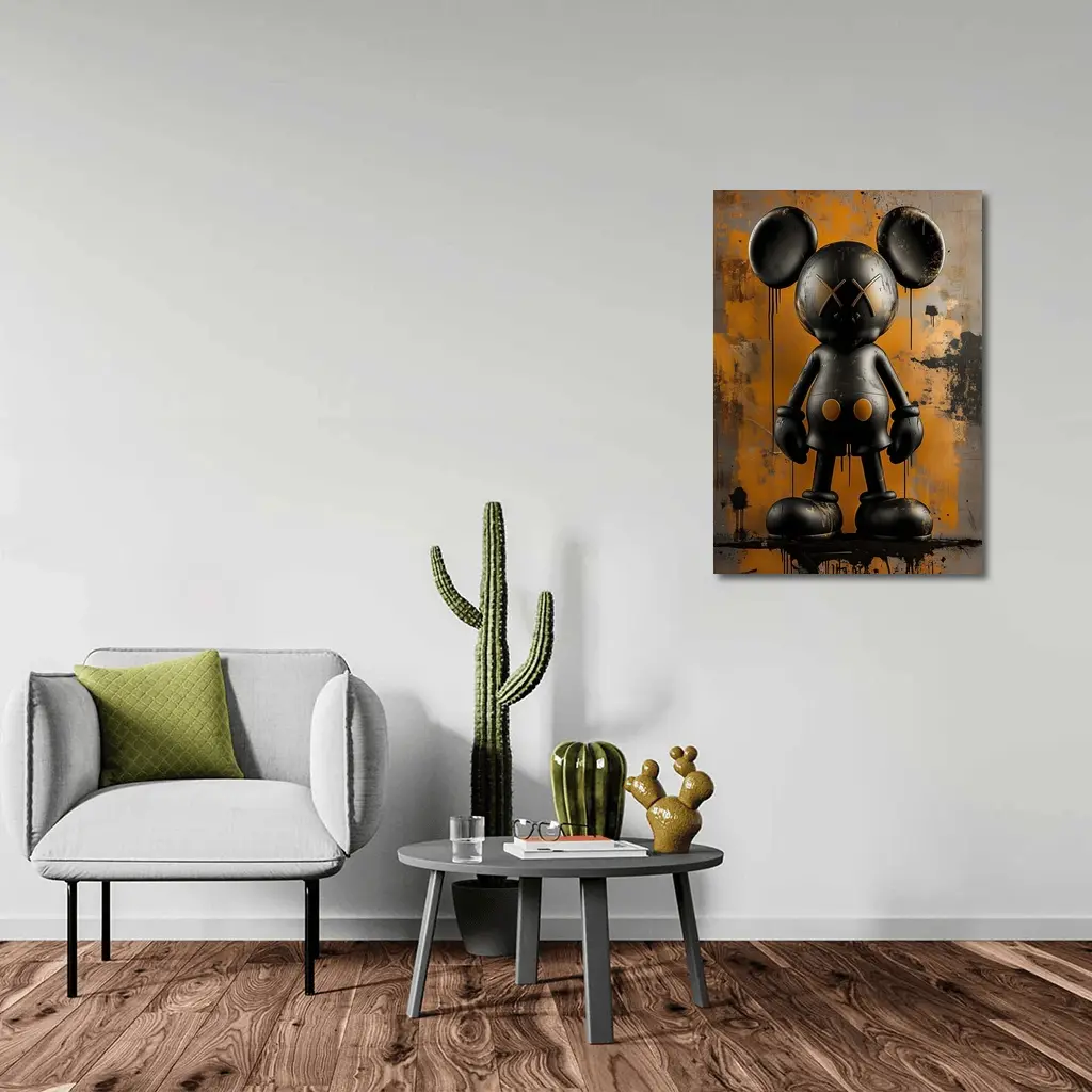 Black KAWS Mickey Graffiti Orange Abstract Background – Wall Art