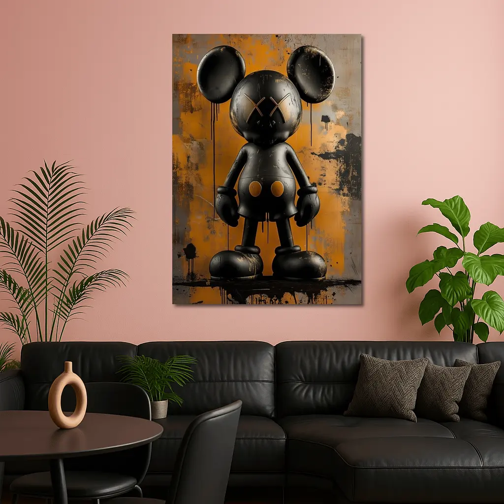 Black KAWS Mickey Graffiti Orange Abstract Background – Wall Art