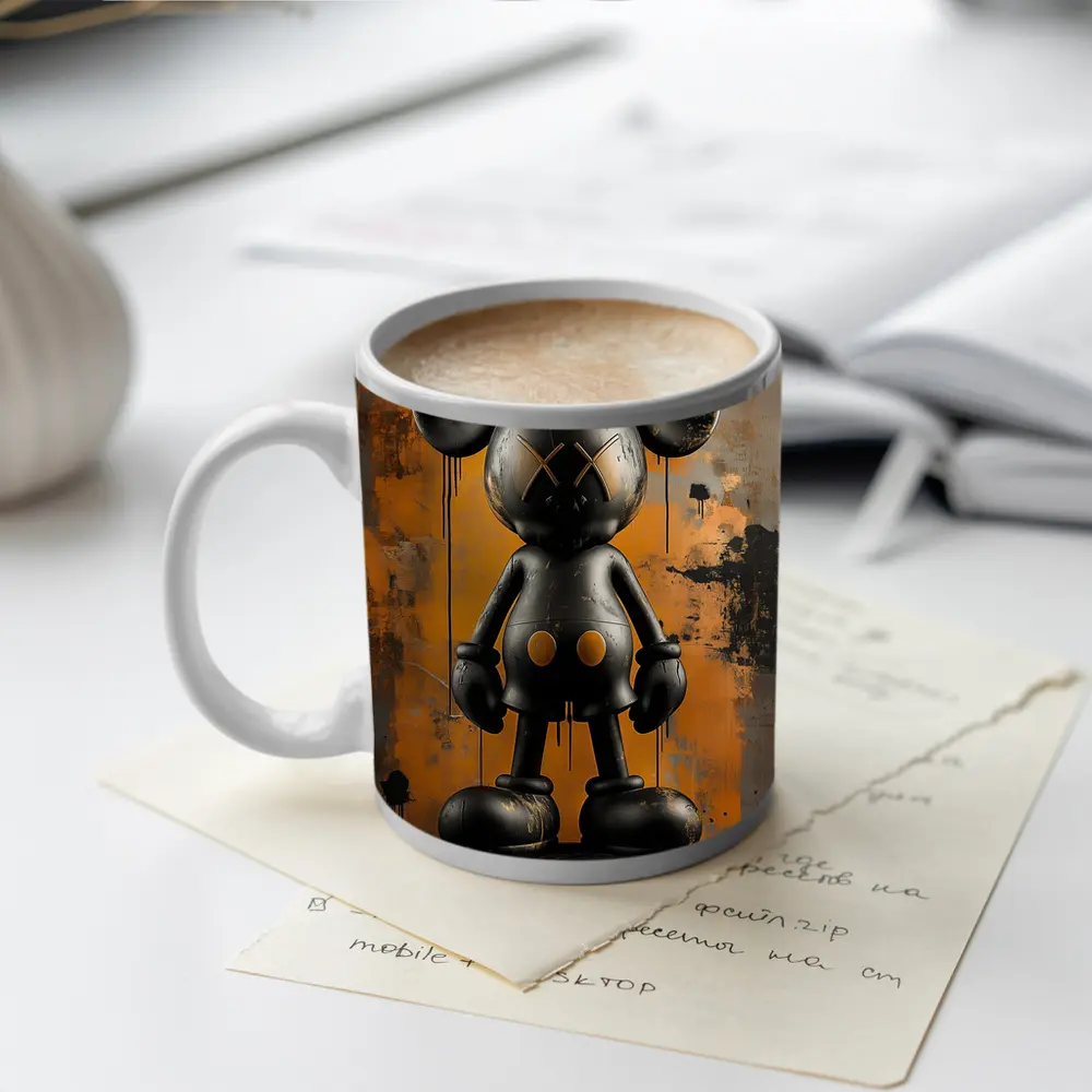 Black KAWS Mickey Graffiti Orange Abstract Background – Mugs