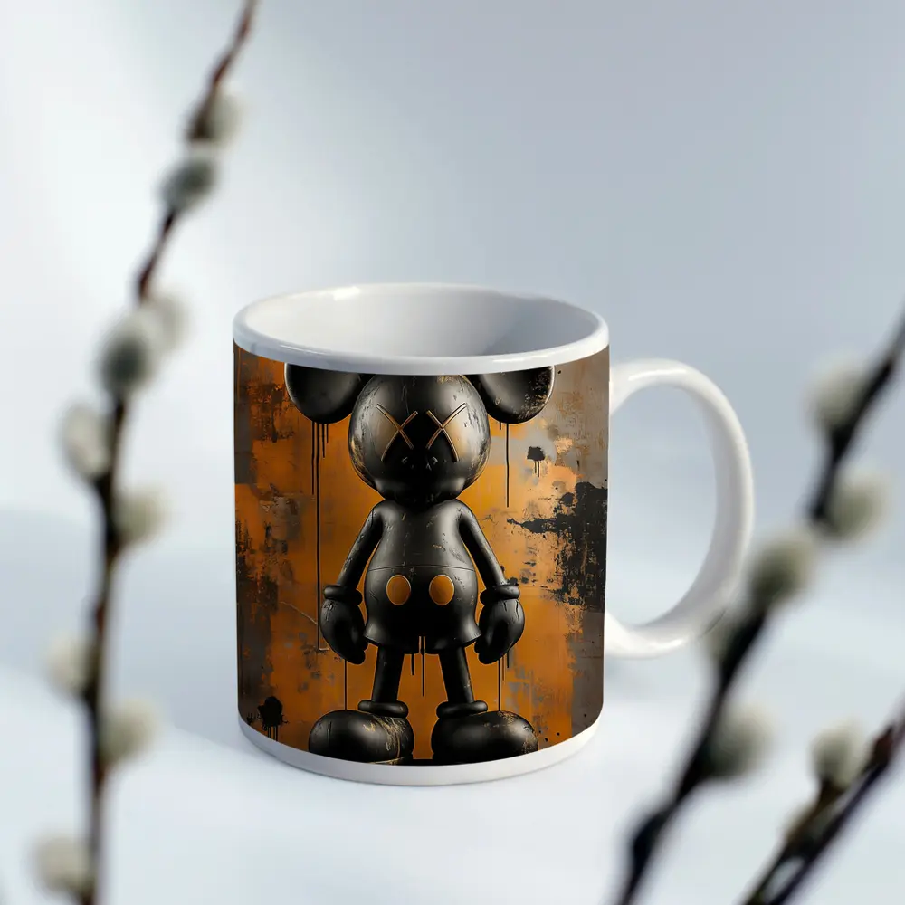 Black KAWS Mickey Graffiti Orange Abstract Background – Mugs