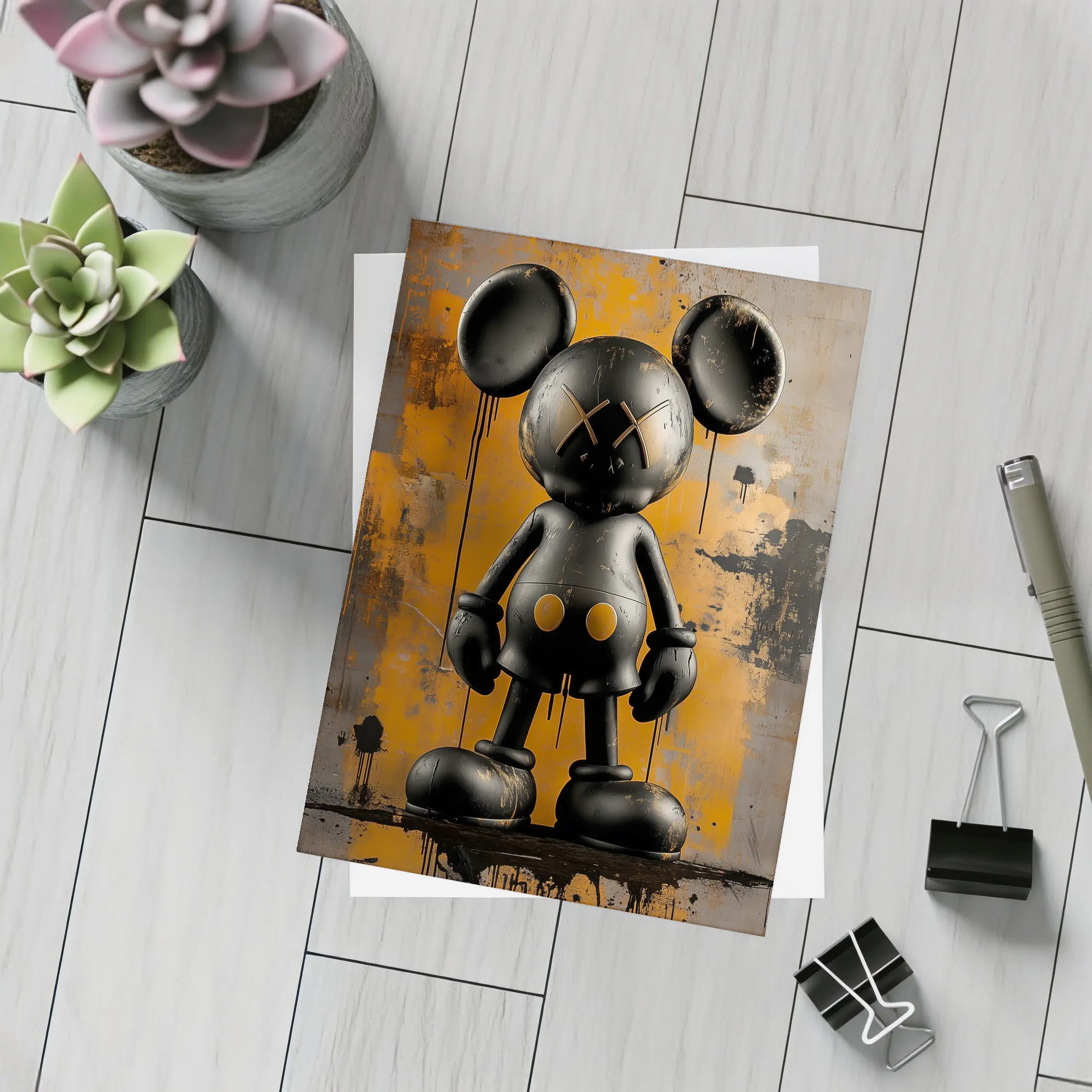 Black KAWS Mickey Graffiti Orange Abstract Background – Postcards
