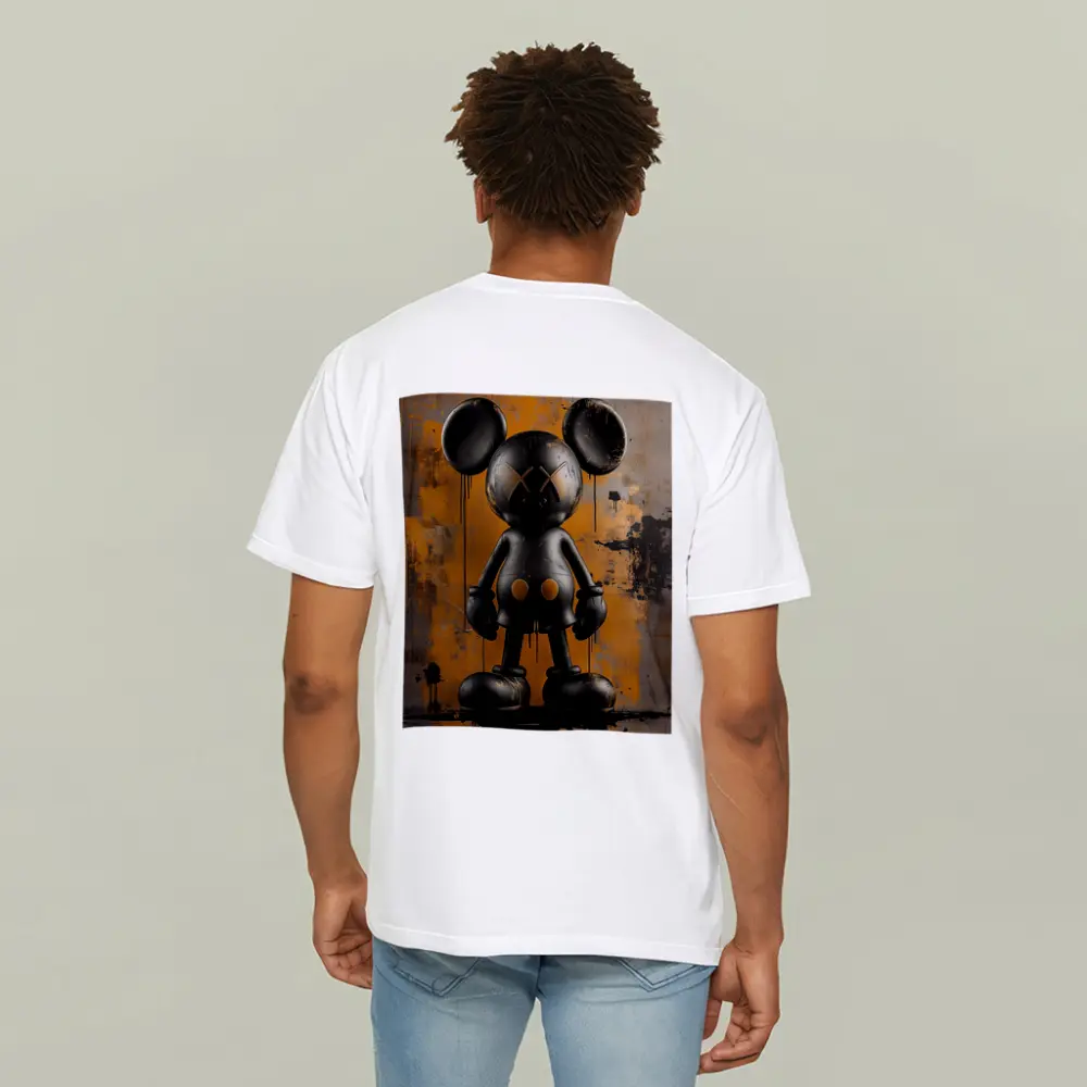 Black KAWS Mickey Graffiti Orange Abstract Background – T-Shirts