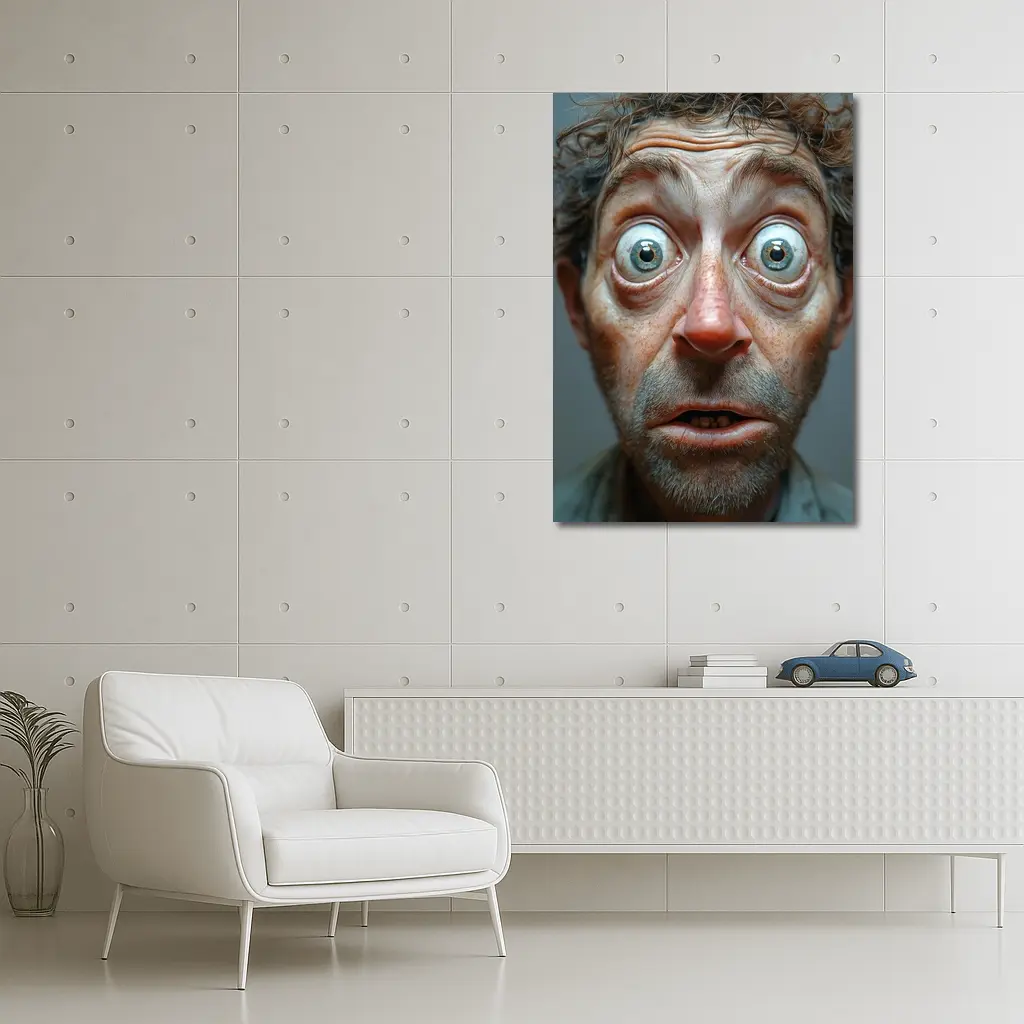 Funny Exaggerated Man Face Portrait Gray Background – Wall Art
