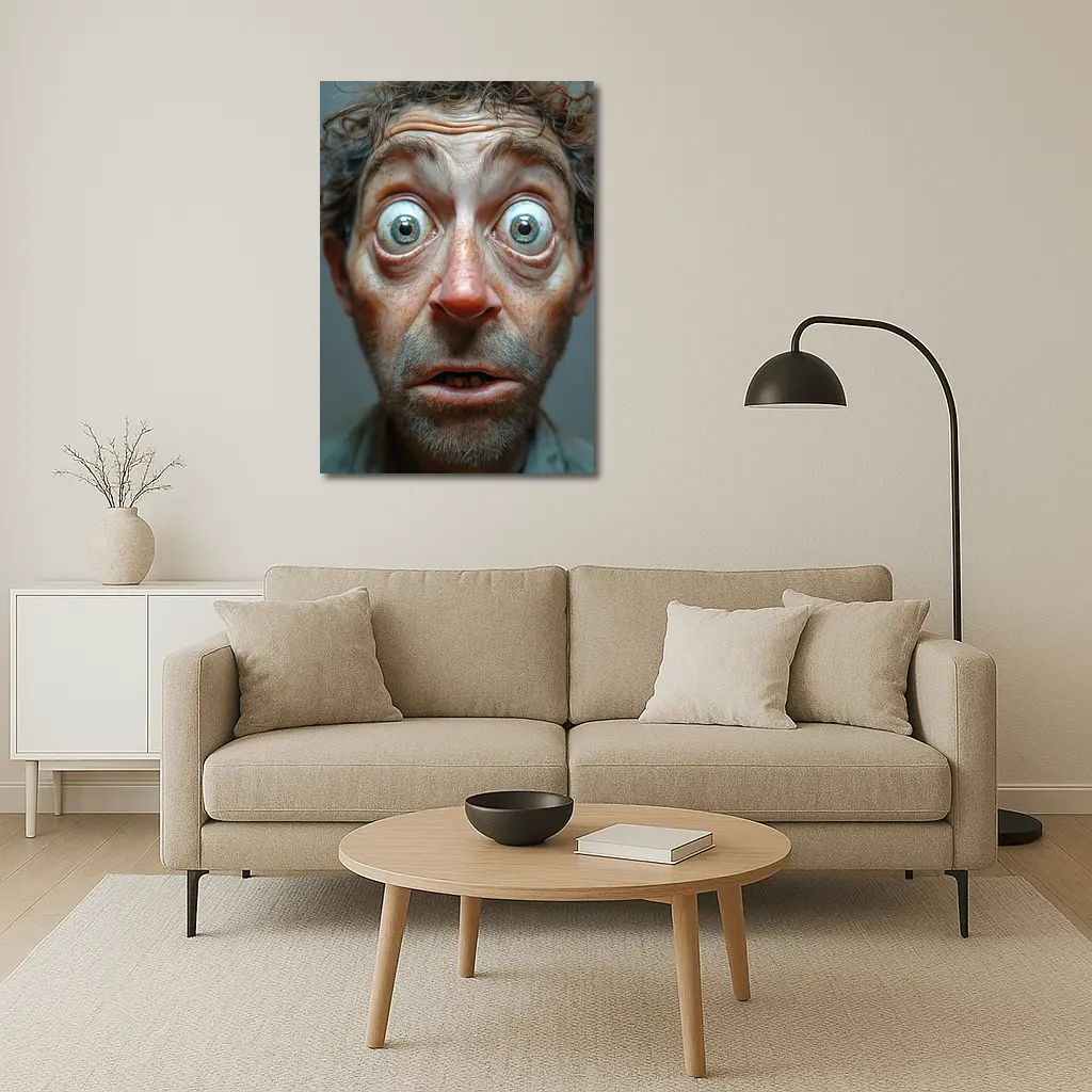 Funny Exaggerated Man Face Portrait Gray Background – Wall Art