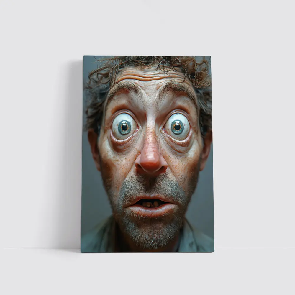 Funny Exaggerated Man Face Portrait Gray Background – Wall Art