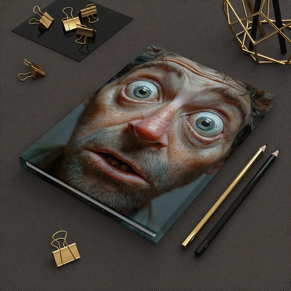 Funny Exaggerated Man Face Portrait Gray Background – Notebooks