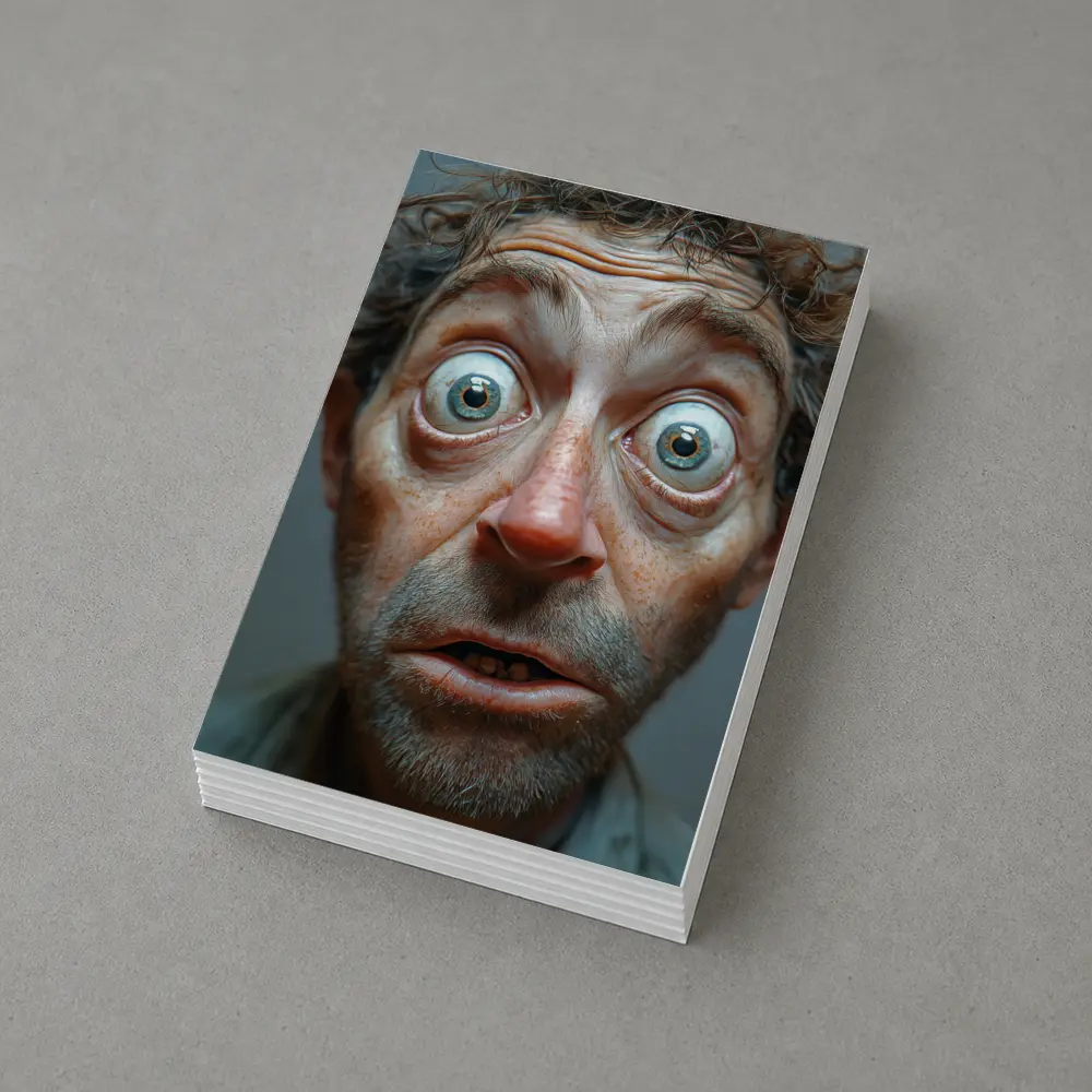 Funny Exaggerated Man Face Portrait Gray Background – Postcards