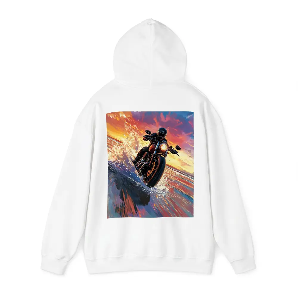 Motorcycle Rider Speeding Through Ocean Sunset – Hoodies