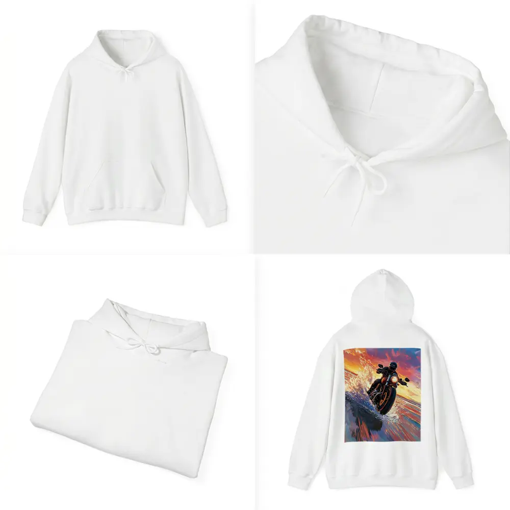 Motorcycle Rider Speeding Through Ocean Sunset – Hoodies