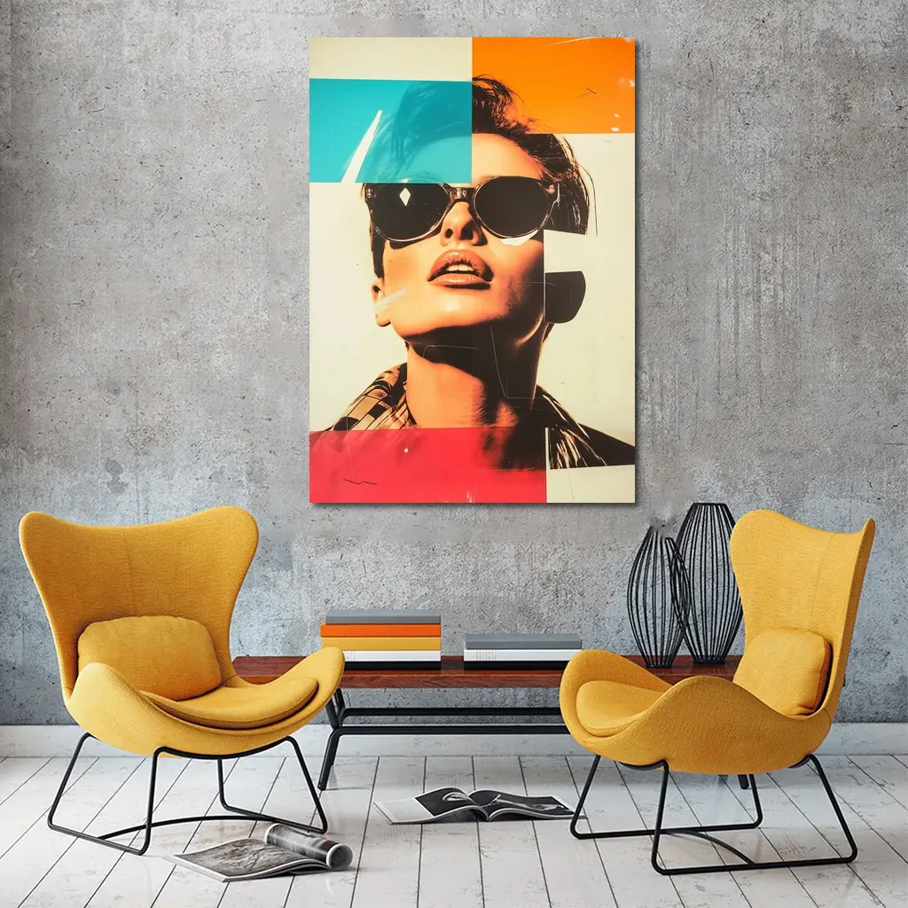 Retro Pop Art Woman Sunglasses Collage Style – Wall Art