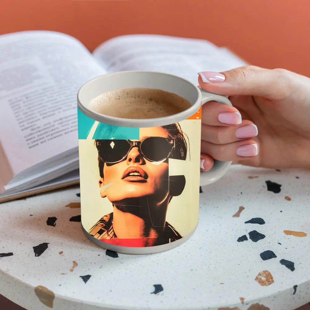 Retro Pop Art Woman Sunglasses Collage Style – Mugs
