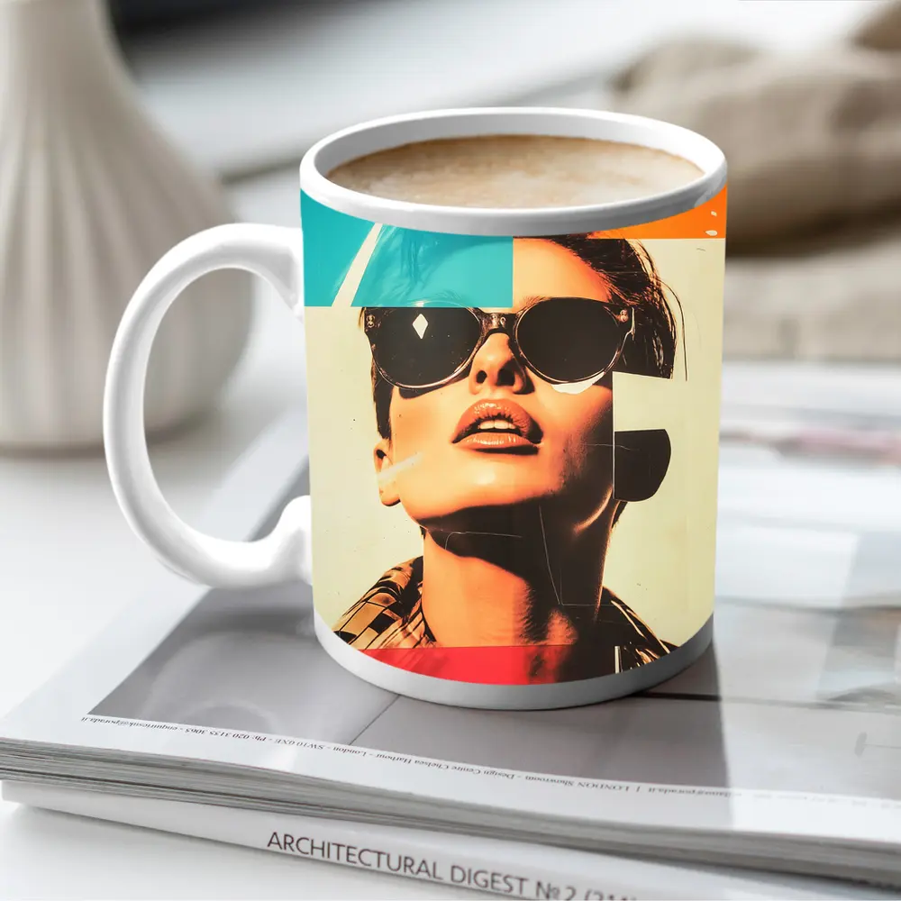 Retro Pop Art Woman Sunglasses Collage Style – Mugs