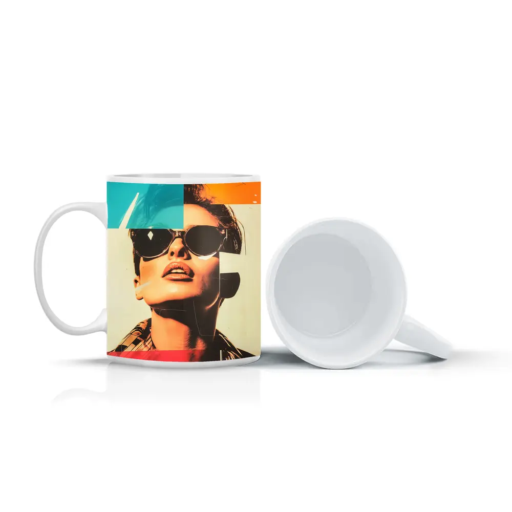 Retro Pop Art Woman Sunglasses Collage Style – Mugs