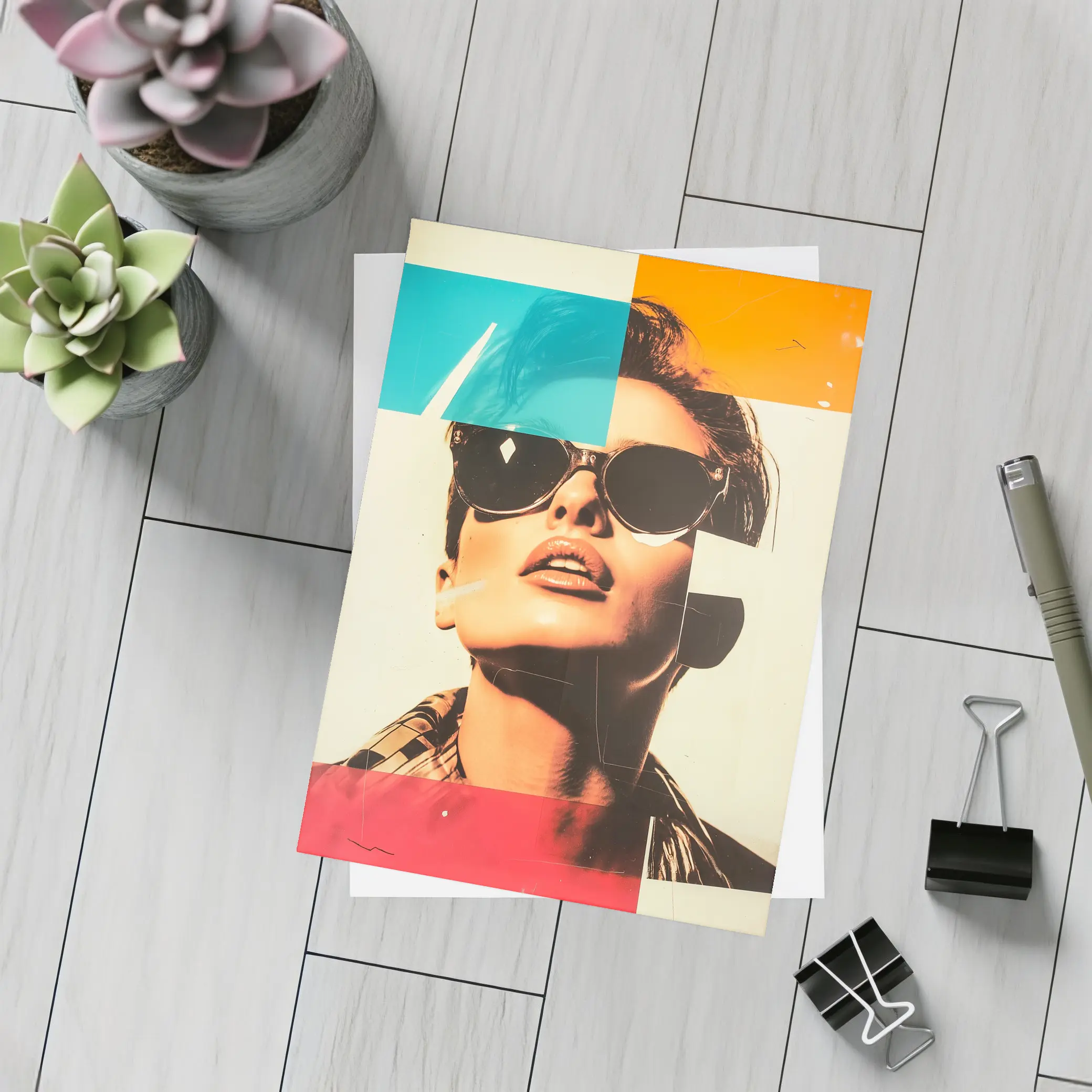 Retro Pop Art Woman Sunglasses Collage Style – Postcards