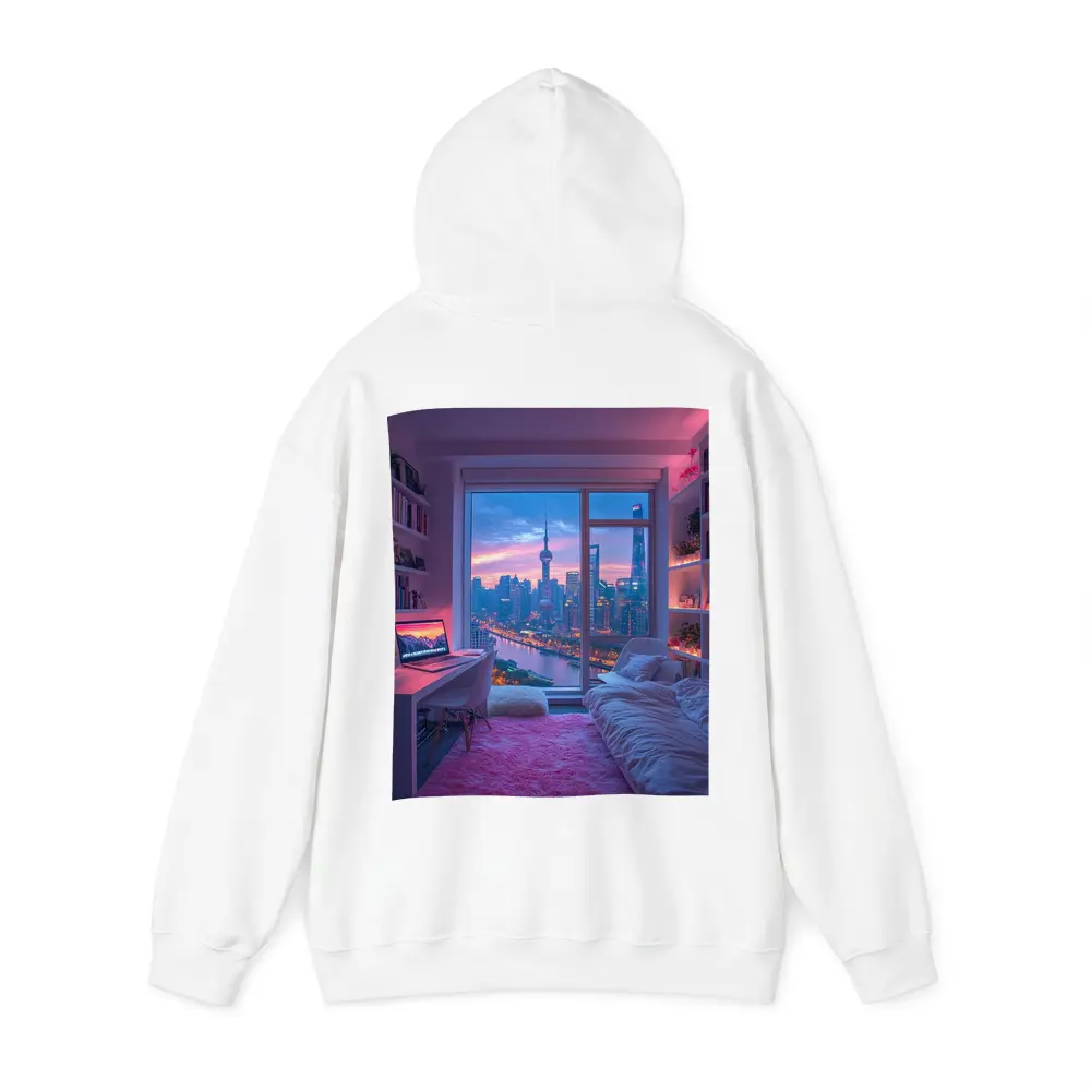 Shanghai Skyline Cozy Bedroom Neon Night – Hoodies