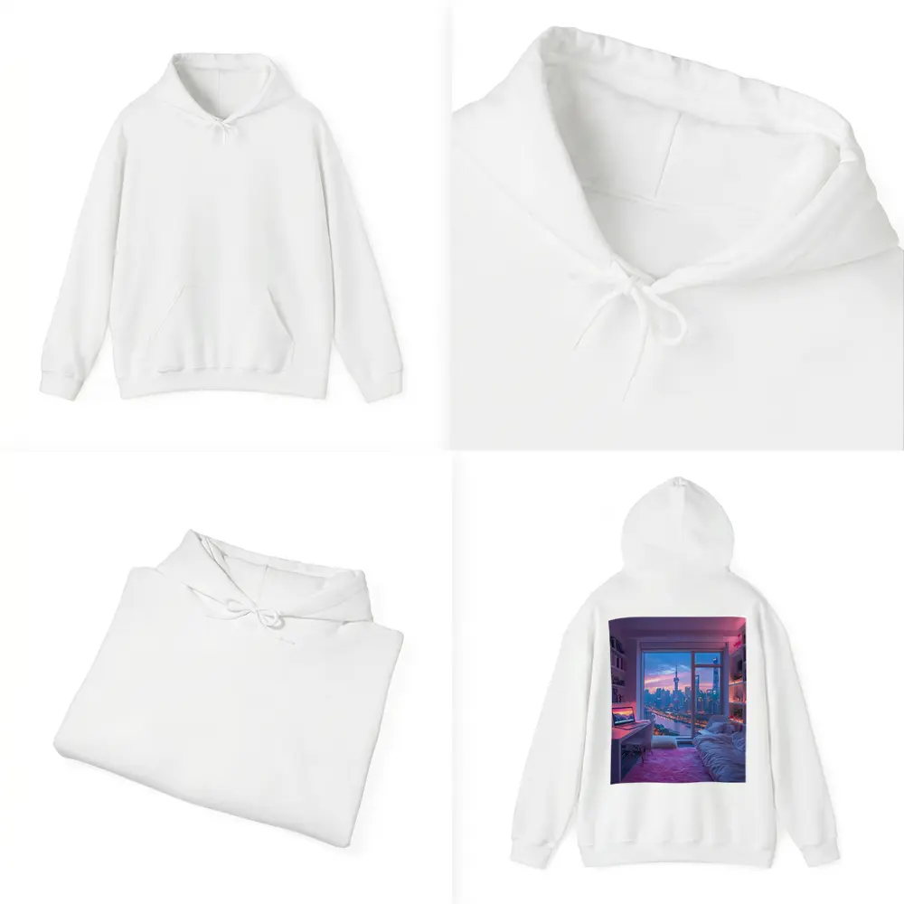 Shanghai Skyline Cozy Bedroom Neon Night – Hoodies