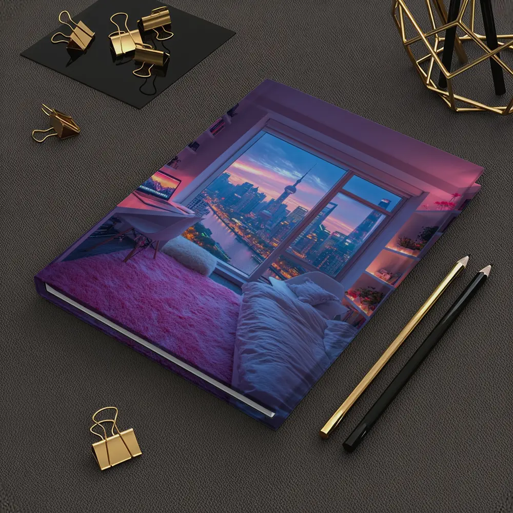 Shanghai Skyline Cozy Bedroom Neon Night – Notebooks