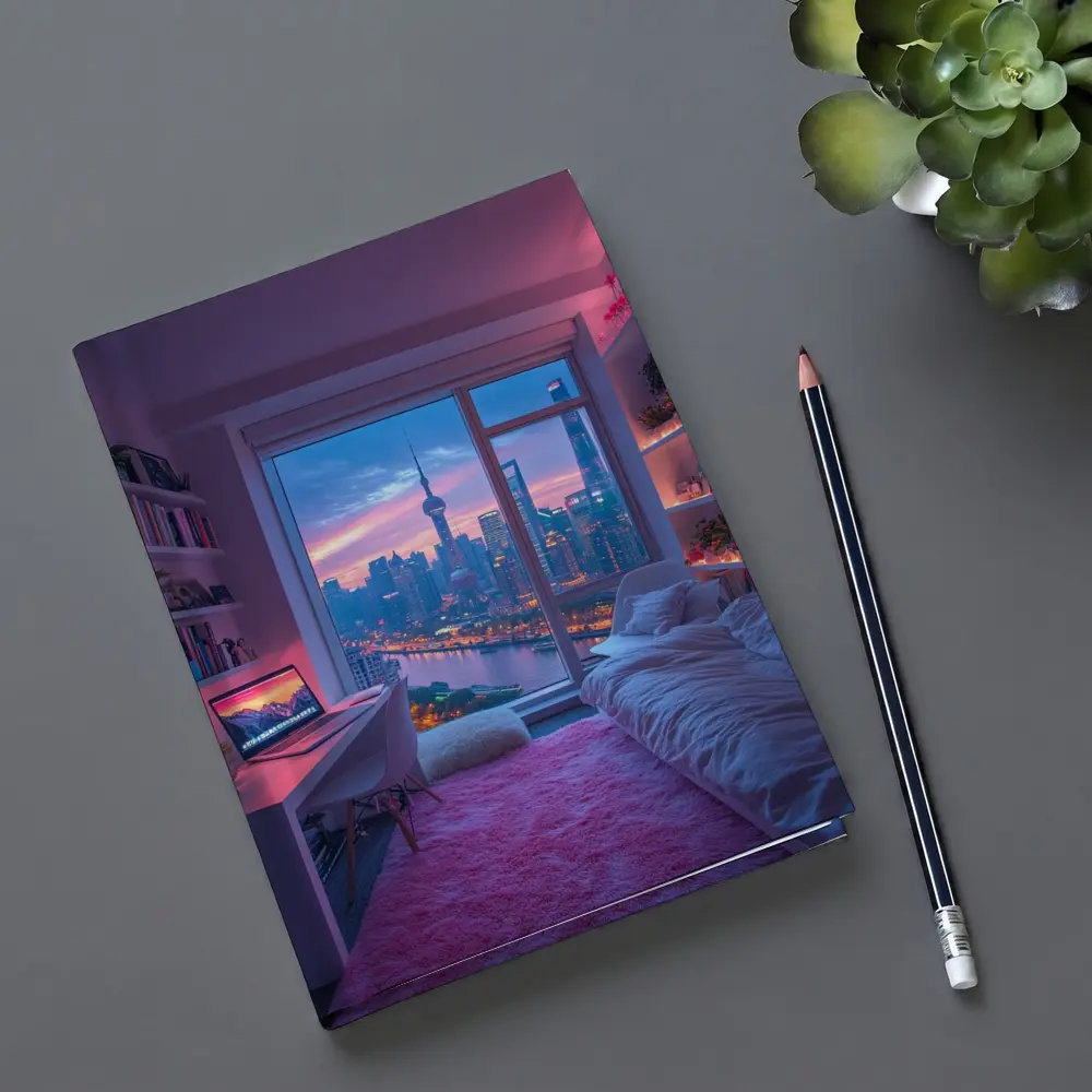 Shanghai Skyline Cozy Bedroom Neon Night – Notebooks