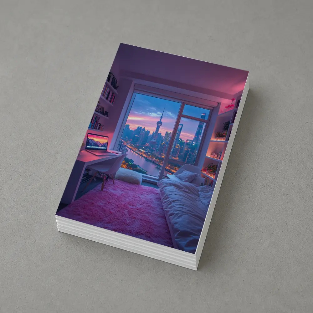 Shanghai Skyline Cozy Bedroom Neon Night – Postcards