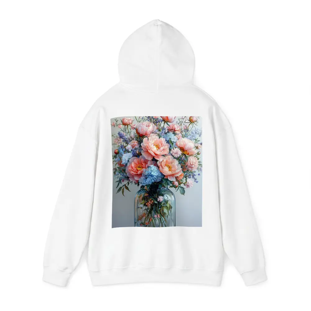 Pink Peonies Blue Hydrangeas Glass Vase Painting – Hoodies