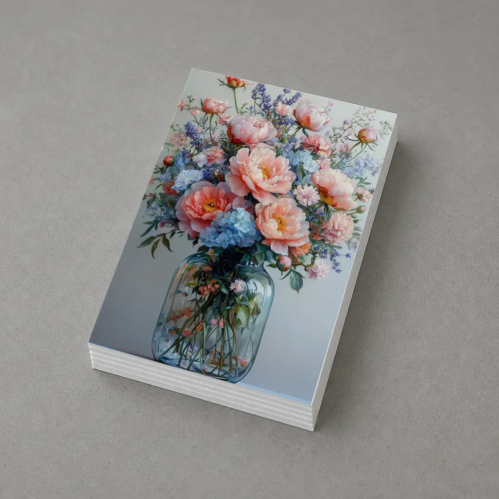 Pink Peonies Blue Hydrangeas Glass Vase Painting – Postcards
