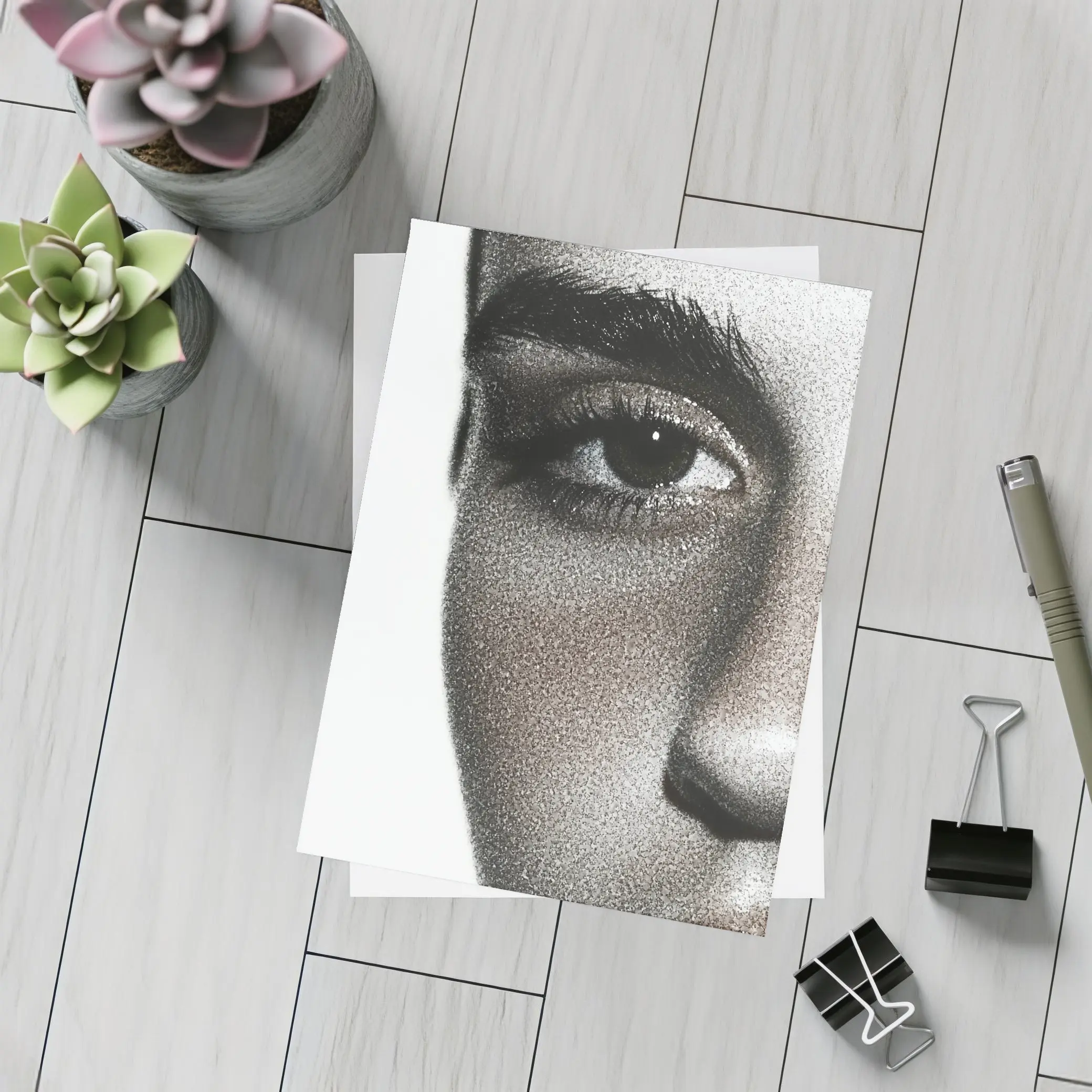 Close Up Woman Face Black White Portrait – Postcards