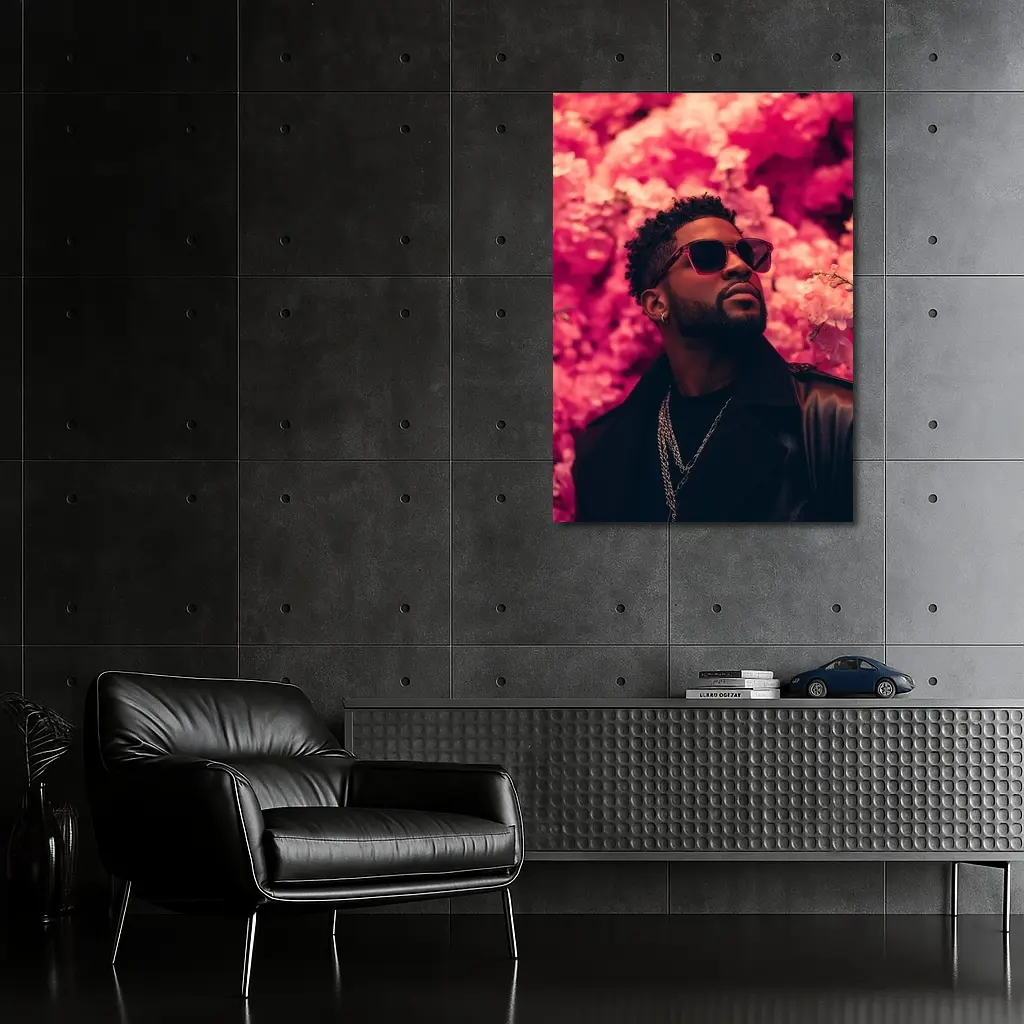 Stylish Man Pink Floral Wall Background – Wall Art