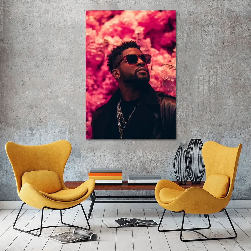Stylish Man Pink Floral Wall Background – Wall Art