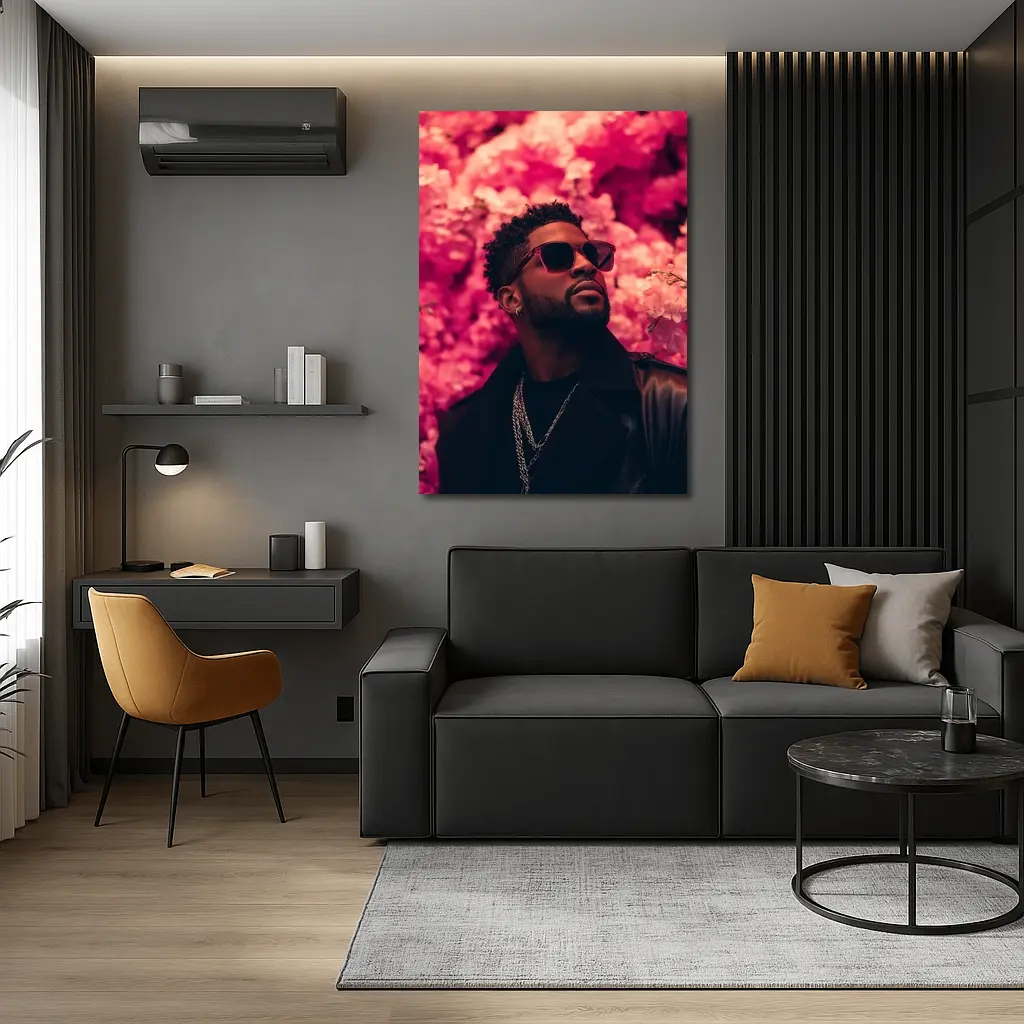 Stylish Man Pink Floral Wall Background – Wall Art