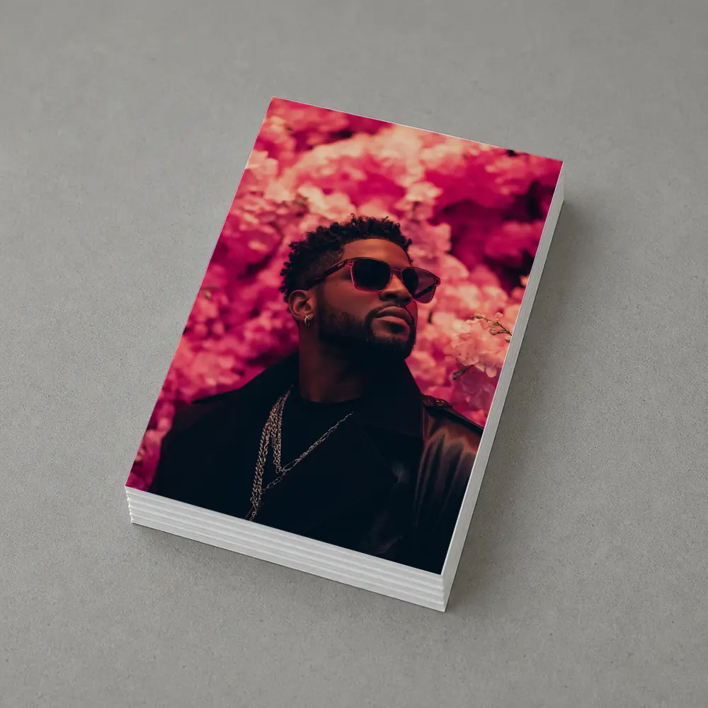 Stylish Man Pink Floral Wall Background – Postcards