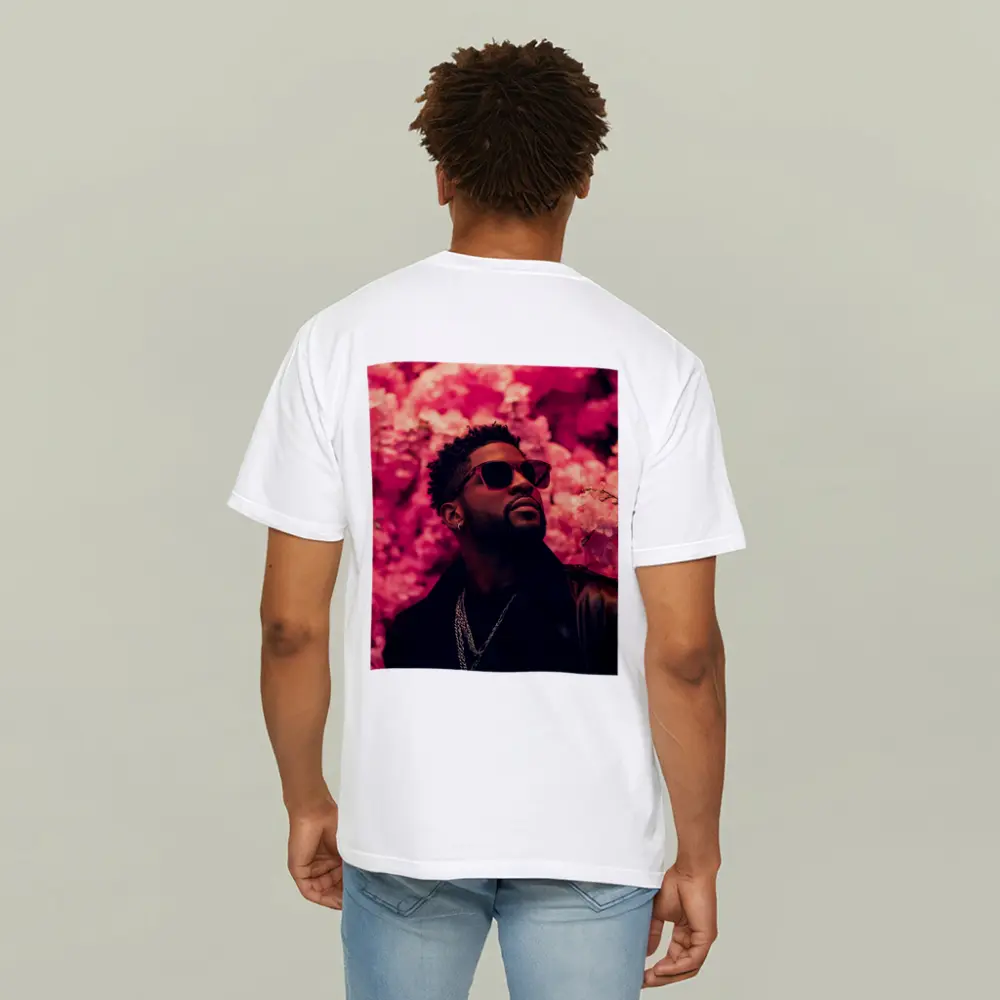 Stylish Man Pink Floral Wall Background – T-Shirts