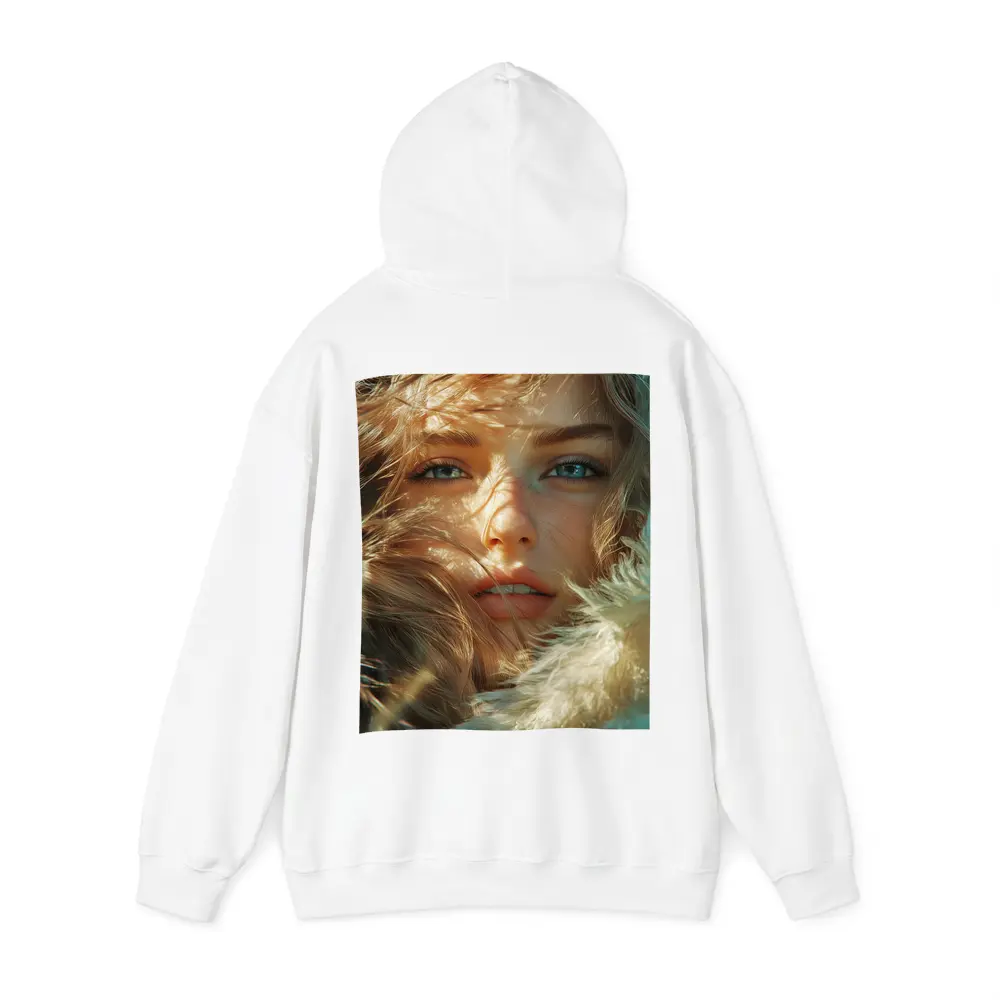 Young Woman Blue Eyes Windswept Hair Sunlight – Hoodies