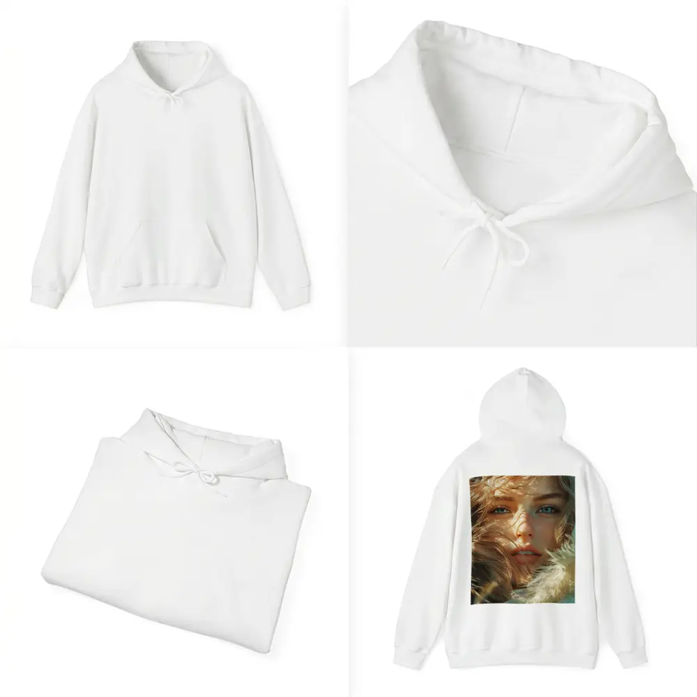 Young Woman Blue Eyes Windswept Hair Sunlight – Hoodies