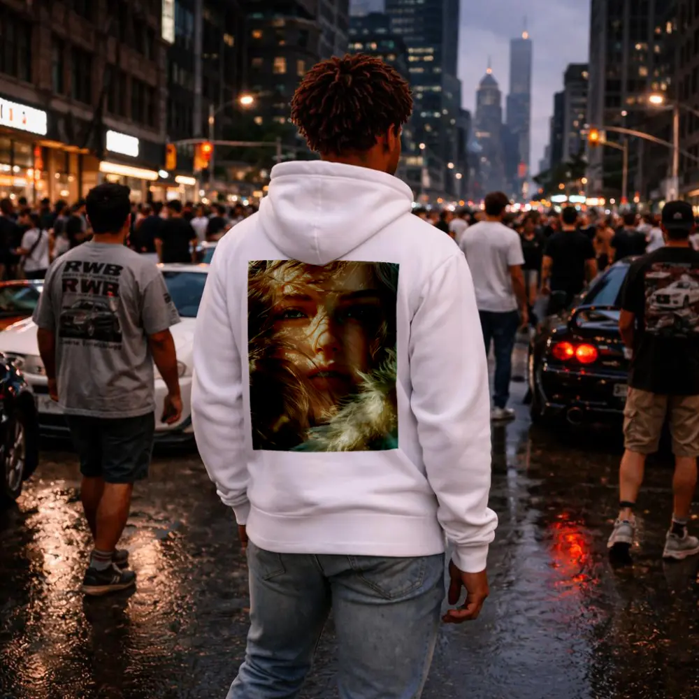 Young Woman Blue Eyes Windswept Hair Sunlight – Hoodies