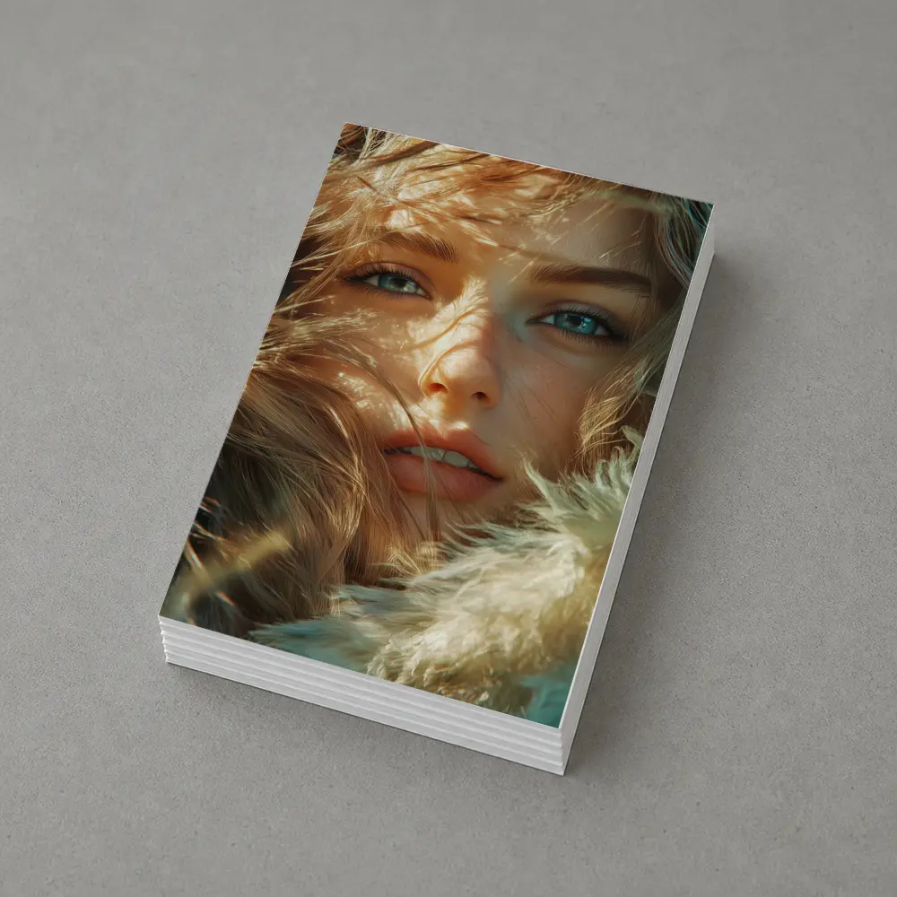 Young Woman Blue Eyes Windswept Hair Sunlight – Postcards
