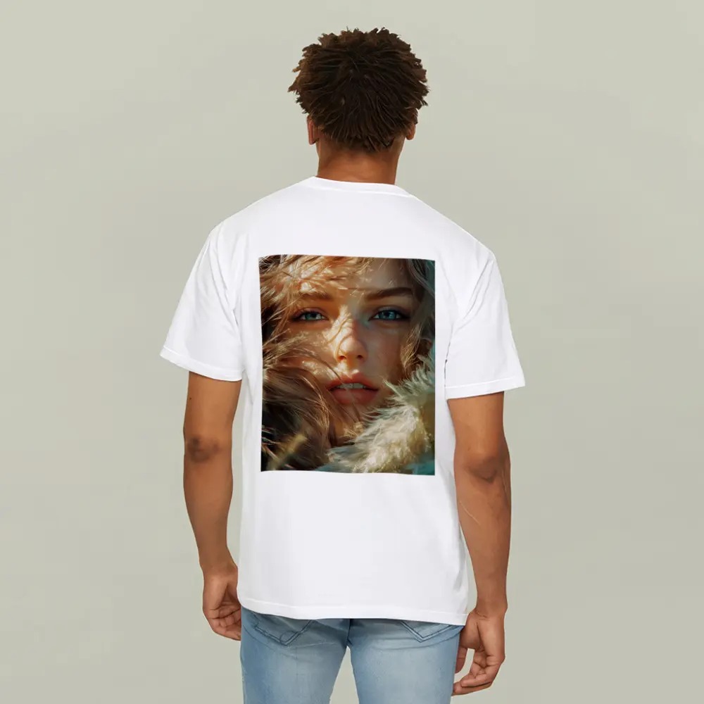 Young Woman Blue Eyes Windswept Hair Sunlight – T-Shirts