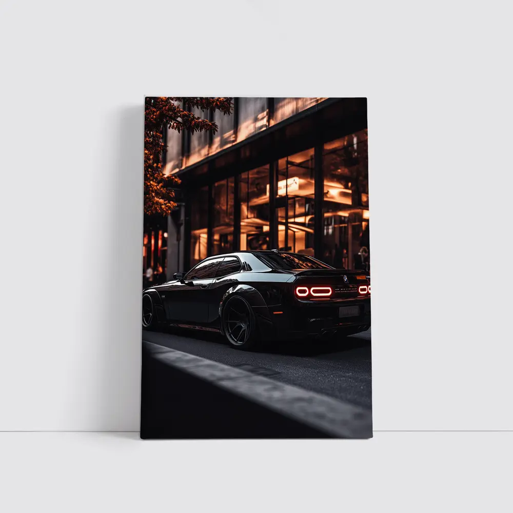Dodge Challenger Black City Night Streets – Wall Art